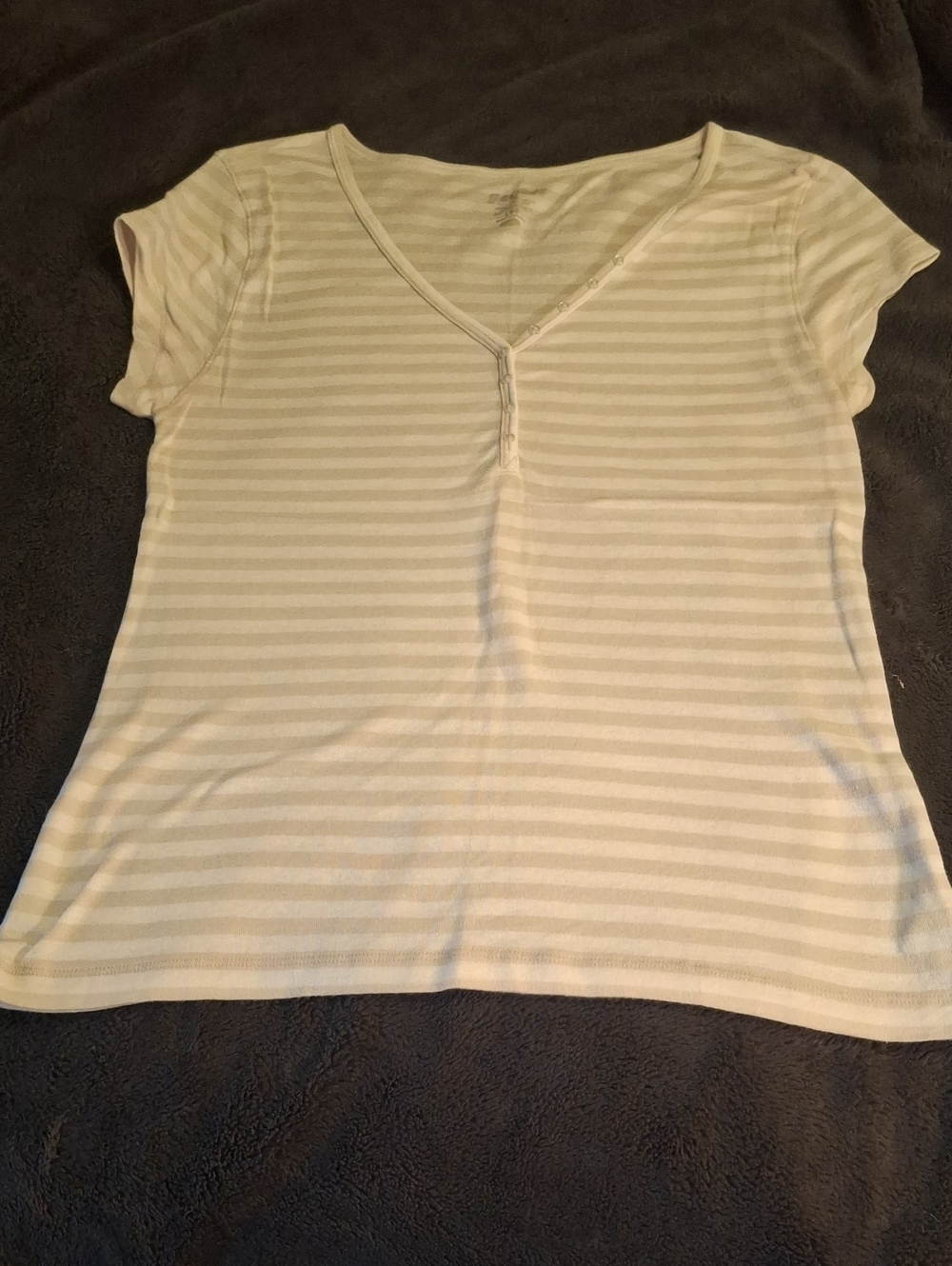 Old Navy Tan And White Striped Short Sleeve Henley Tee